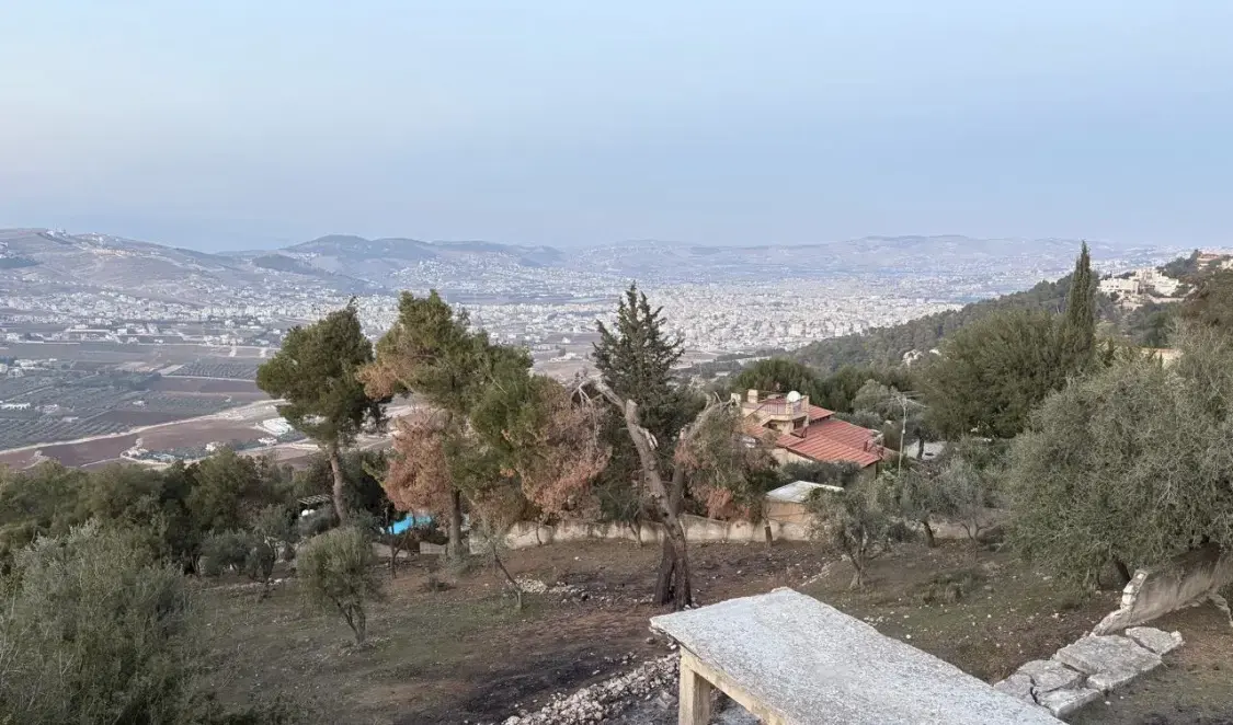 Walled 4-dunum Residential A plot for sale in Al Kamaliya with 50 olive trees and a view over Baqaa